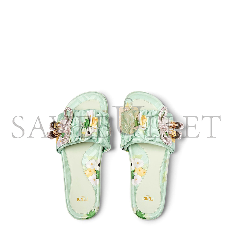 FENDI FEEL MULTICOLOUR FF JACQUARD SATIN SLIDES 8X8142AWL6F1VP0